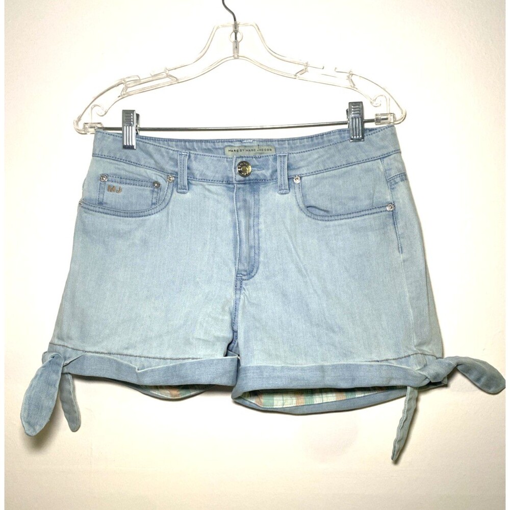 Marc By Marc Jacobs Shorts Womens Size 8 Blue Denim Pockets Bow Tie